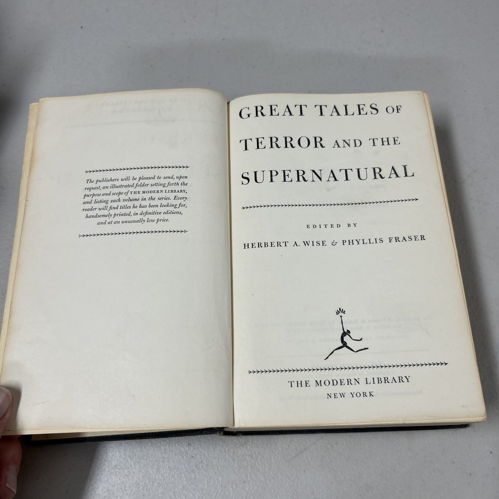 GREAT TALES OF TERROR AND THE SUPERNATURAL A. Wise & Fraser, Modern Library 1944